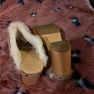 UGG Tan Shearling Lined Wooden Clogs